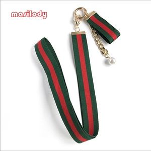 Green & red striped lanyard keychain